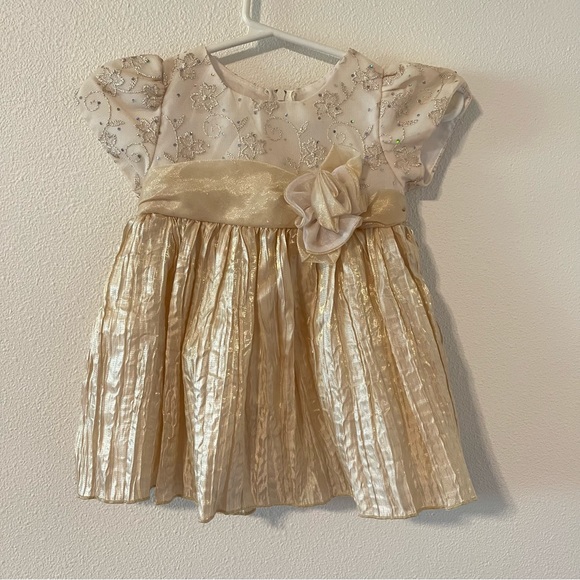 Vintage Rare Editions Champagne Gold Bling Rosette Formal Dress-12 months - Picture 1 of 10